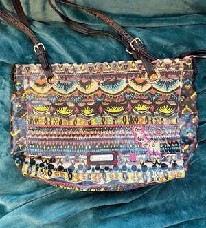 Sakroots Artist Circle Tote Coated Canvas Shoulder Bag in Neon One World Print